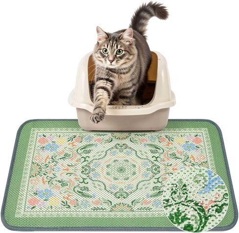Unicorn Catcher 33X22in Cat Litter Mat Machine Washable Soft 3D Air Mesh Litter Box Rug Non-Slip Backing Quick Dry Scatter Control for Paws,Bean Green in Kuwait