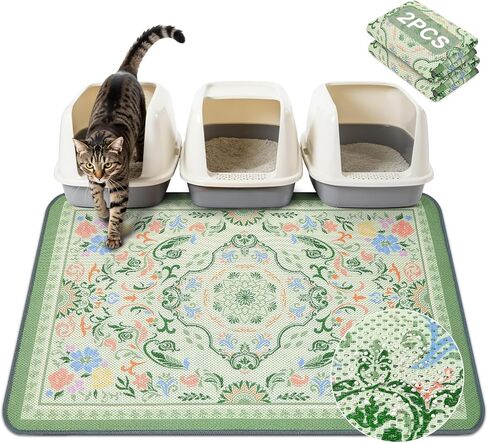 Unicorn Catcher 33X22in Cat Litter Mat Machine Washable Soft 3D Air Mesh Litter Box Rug Non-Slip Backing Quick Dry Scatter Control for Paws,Bean Green in Kuwait
