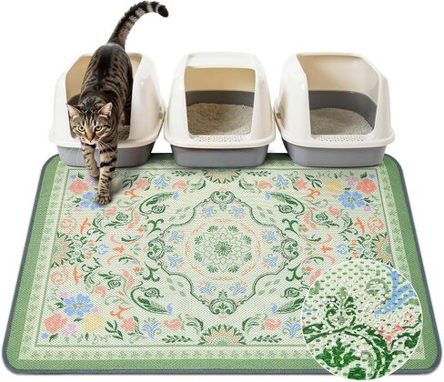 Unicorn Catcher 33X22in Cat Litter Mat Machine Washable Soft 3D Air Mesh Litter Box Rug Non-Slip Backing Quick Dry Scatter Control for Paws,Bean Green in Kuwait