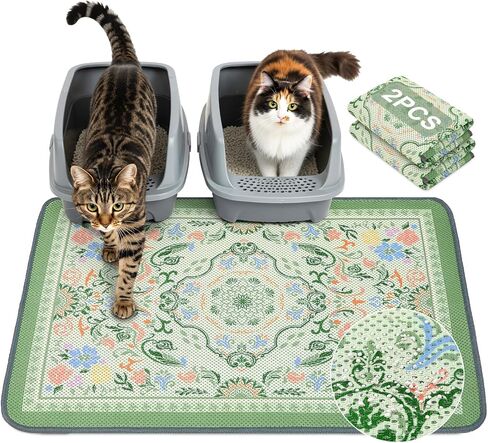Unicorn Catcher 33X22in Cat Litter Mat Machine Washable Soft 3D Air Mesh Litter Box Rug Non-Slip Backing Quick Dry Scatter Control for Paws,Bean Green in Kuwait