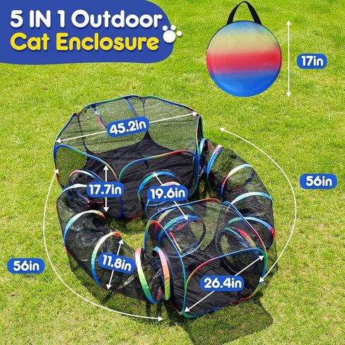 Outdoor 5-in-1 Portable Cat Tunnels - Cat Enclosure with Tent for Indoor Cats, Enclosed Catio for Kitty & Small Animals in Kuwait