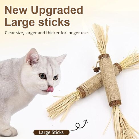 2 Pcs Natural Huge Silvervine Sticks Cat Toys - Large Catnip Toys Indoor Cats Interactive Matatabi Dental Care Teething Chew Toys for Cats and Kittens Who Love to Chew in Kuwait