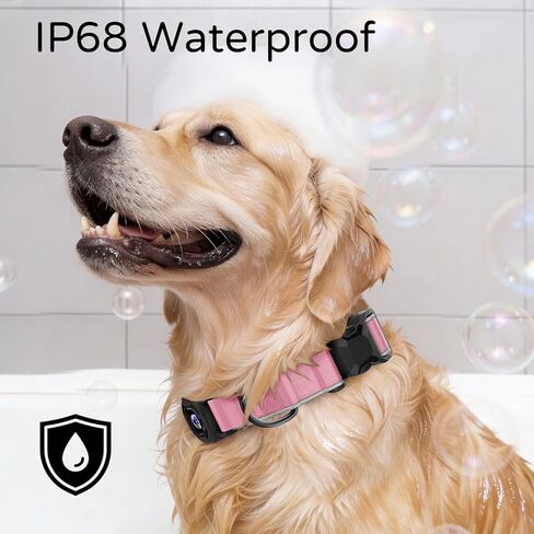 طوق الكلب Airtag، طوق الكلب مع حامل بطاقة هوائية، طوق كلب جلد مقاوم للماء IP68 مع مشبك معدني وحامل Airtag قابل للقفل، شديد التحمل قابل للتعديل للكلاب الصغيرة والمتوسطة والكبيرة (وردي S) in Kuwait