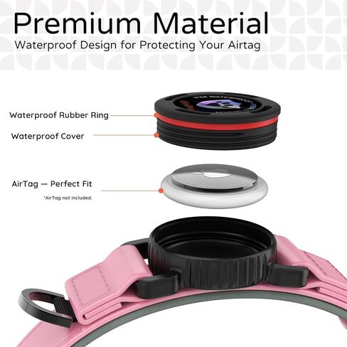 طوق الكلب Airtag، طوق الكلب مع حامل بطاقة هوائية، طوق كلب جلد مقاوم للماء IP68 مع مشبك معدني وحامل Airtag قابل للقفل، شديد التحمل قابل للتعديل للكلاب الصغيرة والمتوسطة والكبيرة (وردي S) in Kuwait