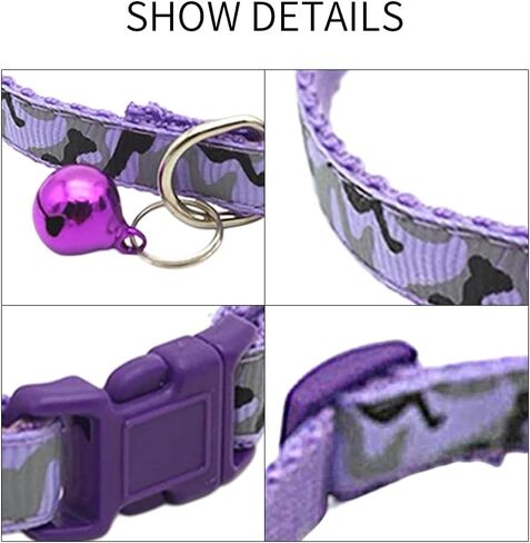 Puppy Collar and Leash, Adjustable Buckle Nylon Camo Print XXS Dog Collar for Xs XSmall Small Dogs Girl Cat Kitten Yorkie Chihuahua X-Small,Purple,Neck 7.5-12.5 Inch in Kuwait