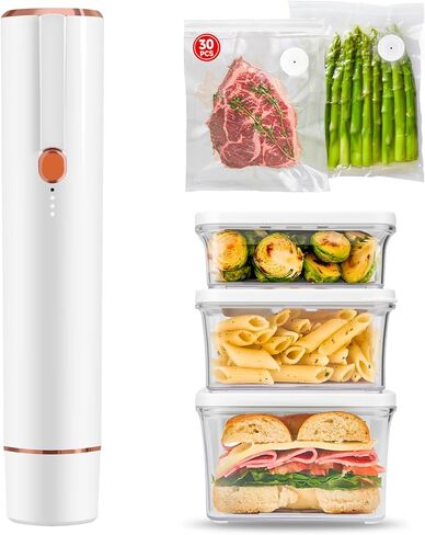 Vixino Vacuum Sealer for Food, Compact Handheld Vacuum Sealer Machine with 30 Reusable Bags & 3 Containers, Seals Liquids & All Foods, Portable for Sous Vide, Travel,Camping, Kitchen, Gifts in Kuwait