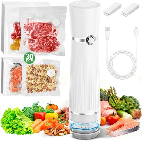 Compact Vacuum Sealer for Food, (Vacuum Sealer Machine + 30 Reusable Vacuum Bags), Handheld Food Vacuum Sealer Machine with Detachable Water Tank, Portable Food Sealer for Chef and Home in Kuwait