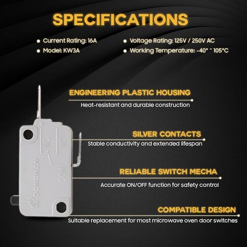 مفتاح باب فرن الميكروويف Seentech KW3A 16A 125/250V AC، قفل باب تيار متردد، مغلق عادة (NC) استبدال مفتاح الأمان، حزمة من 2 in Kuwait