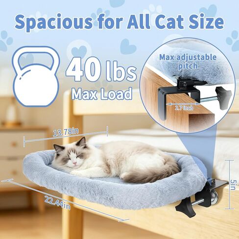 Bedside Cat Bed, 23"x14" Spacious Pet Beds Attached to Human Bed, Soft Plush Foldable Cat Beds with Steel Clamp, Removable & Washable Pet Bed Supports Up to 40lbs in Kuwait