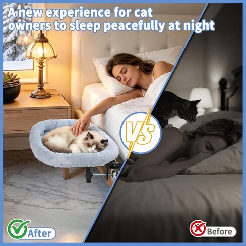 Bedside Cat Bed, 23"x14" Spacious Pet Beds Attached to Human Bed, Soft Plush Foldable Cat Beds with Steel Clamp, Removable & Washable Pet Bed Supports Up to 40lbs in Kuwait