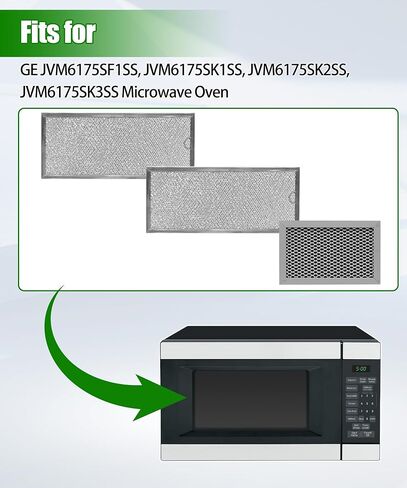 مجموعة فلتر فحم وشحوم الميكروويف مكونة من 3 قطع تناسب فرن الميكروويف GE JVM6175SF1SS، JVM6175SK1SS، JVM6175SK2SS، JVM6175SK3SS in Kuwait