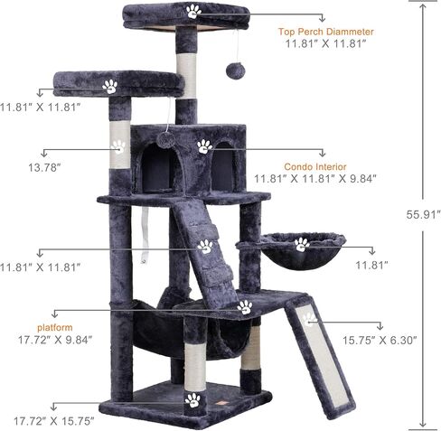 Heybly Cat Tree, Cat Tower for Indoor Cats, Multi-Level Cat Furniture Condo for Cats with Padded Plush Perch, Cozy Basket and Scratching Board, Smoky Gray HCT014G in Kuwait