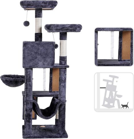 Heybly Cat Tree, Cat Tower for Indoor Cats, Multi-Level Cat Furniture Condo for Cats with Padded Plush Perch, Cozy Basket and Scratching Board, Smoky Gray HCT014G in Kuwait