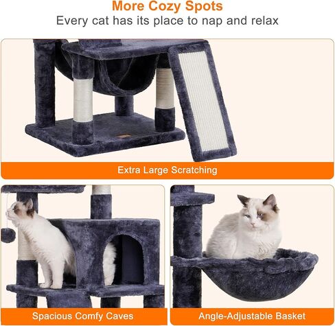 Heybly Cat Tree, Cat Tower for Indoor Cats, Multi-Level Cat Furniture Condo for Cats with Padded Plush Perch, Cozy Basket and Scratching Board, Smoky Gray HCT014G in Kuwait