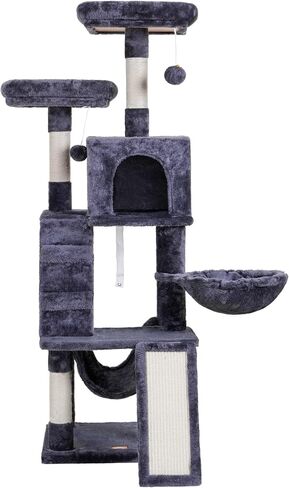 Heybly Cat Tree, Cat Tower for Indoor Cats, Multi-Level Cat Furniture Condo for Cats with Padded Plush Perch, Cozy Basket and Scratching Board, Smoky Gray HCT014G in Kuwait
