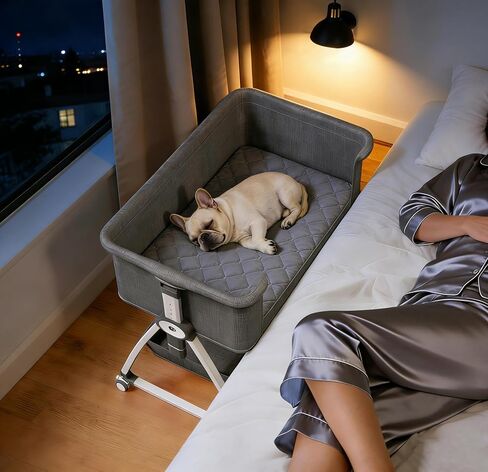 Bedside Dog Bed, Cosleeper Pet Dog Bed with Removable Washable Cushion Adjustable Height, Extension for Human Bed for Small & Medium Puppy & Cat in Kuwait
