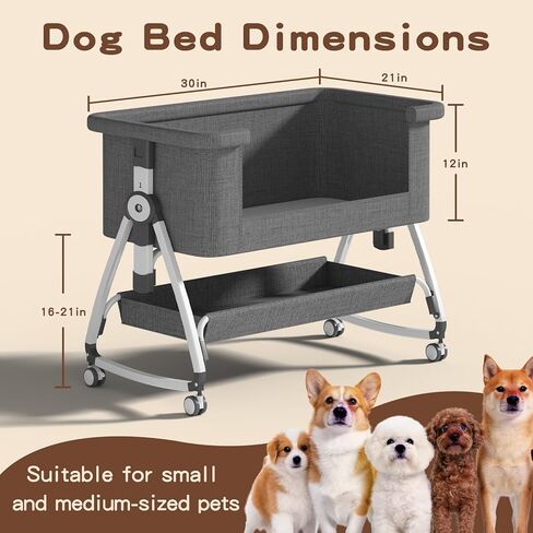 Bedside Dog Bed, Cosleeper Pet Dog Bed with Removable Washable Cushion Adjustable Height, Extension for Human Bed for Small & Medium Puppy & Cat in Kuwait