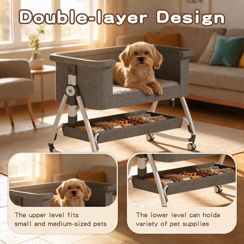 Bedside Dog Bed, Cosleeper Pet Dog Bed with Removable Washable Cushion Adjustable Height, Extension for Human Bed for Small & Medium Puppy & Cat in Kuwait