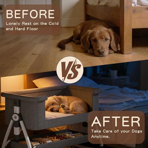 Bedside Dog Bed, Cosleeper Pet Dog Bed with Removable Washable Cushion Adjustable Height, Extension for Human Bed for Small & Medium Puppy & Cat in Kuwait