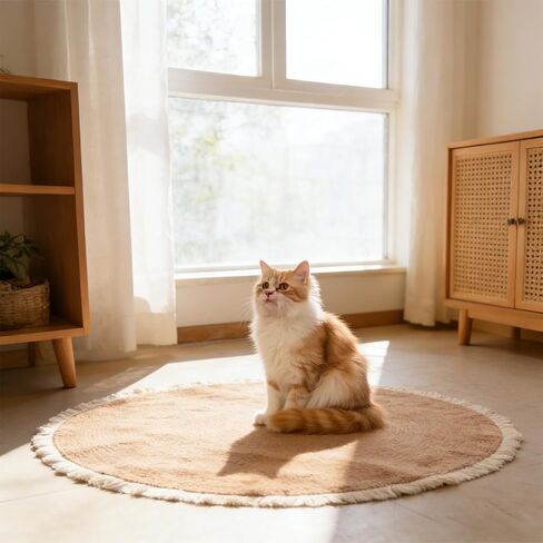 47.2 in Cat Rug, Cat Scratch Rug, Cat Scratch Rugs for Indoor Cats, Washable Boho Braided Circle Rug, Soft and Stylish Home Accen for Cat Lovers in Kuwait