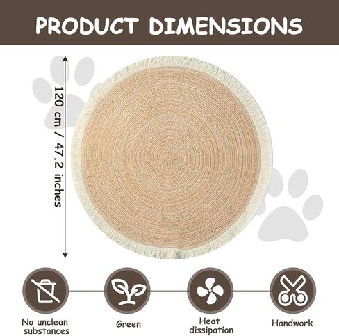47.2 in Cat Rug, Cat Scratch Rug, Cat Scratch Rugs for Indoor Cats, Washable Boho Braided Circle Rug, Soft and Stylish Home Accen for Cat Lovers in Kuwait