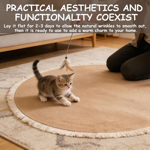 47.2 in Cat Rug, Cat Scratch Rug, Cat Scratch Rugs for Indoor Cats, Washable Boho Braided Circle Rug, Soft and Stylish Home Accen for Cat Lovers in Kuwait