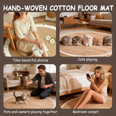 47.2 in Cat Rug, Cat Scratch Rug, Cat Scratch Rugs for Indoor Cats, Washable Boho Braided Circle Rug, Soft and Stylish Home Accen for Cat Lovers in Kuwait