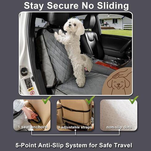 Dog Car Seat Cover Front Seat - Waterproof and Non-Slip, Heavy-Duty Pet Seat Protector with Side Flaps, Full Protection for Front Bucket Chairs on Cars SUVs Trucks (Grey, Standard Front) in Saudi Arabia