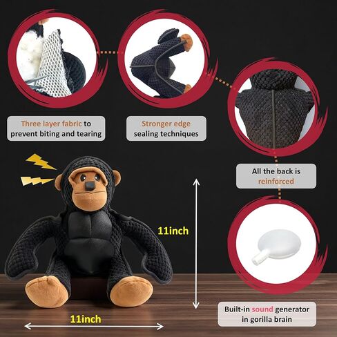 Plush Stuffed Squeaky Dog Toys, Dog Toy Medium、Large Breed, Dog Chew Toys for Non-Aggressive Dogs,Chew Dog Toys to Keep Them Busy,Solomon，11" x 11" Gorilla in Kuwait