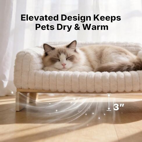 Veehoo Elevated Cat Bed Indoor, Wood Furniture Style Cat Couch Sofa with Removable Washable Cover, Cute & Fluffy Small Cats Bed Furniture for Home in Kuwait