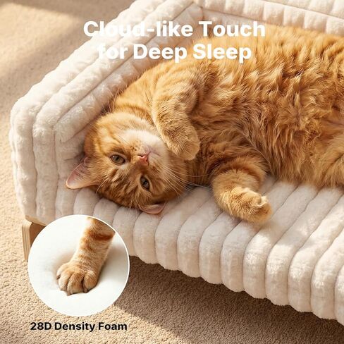 Veehoo Elevated Cat Bed Indoor, Wood Furniture Style Cat Couch Sofa with Removable Washable Cover, Cute & Fluffy Small Cats Bed Furniture for Home in Kuwait