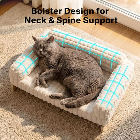 Veehoo Elevated Cat Bed Indoor, Wood Furniture Style Cat Couch Sofa with Removable Washable Cover, Cute & Fluffy Small Cats Bed Furniture for Home in Kuwait