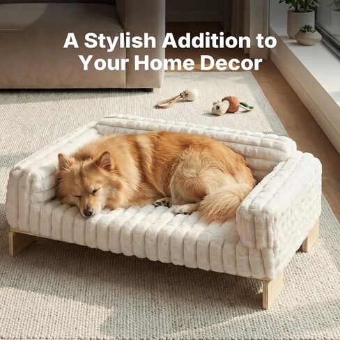 Veehoo Elevated Cat Bed Indoor, Wood Furniture Style Cat Couch Sofa with Removable Washable Cover, Cute & Fluffy Small Cats Bed Furniture for Home in Kuwait