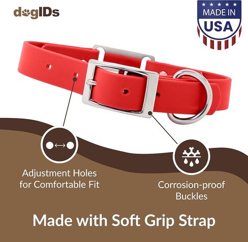 dogIDs Personalized Dog Collar – ScruffTag Custom Waterproof Biothane Dog Collar with Laser-Engraved Name, Durable & Odor-Resistant – USA Made | Red, 1 in x 20 in (Fits Neck Sizes 18-22 in) in Saudi Arabia