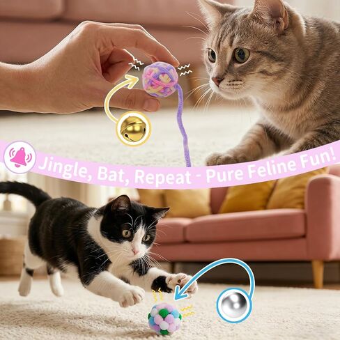 5Pcs Cats Toys Set, Interactive Kitten Toy for Indoor Kitty with Fuzzy Bell Balls Crinkle Catnip-Filled Toys Ball of Yarn Mice for Boredom Relief & Exercise - Mixed Color in Kuwait