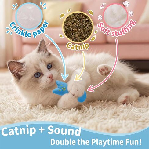 5Pcs Cats Toys Set, Interactive Kitten Toy for Indoor Kitty with Fuzzy Bell Balls Crinkle Catnip-Filled Toys Ball of Yarn Mice for Boredom Relief & Exercise - Mixed Color in Kuwait