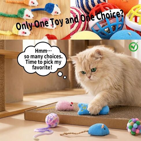 5Pcs Cats Toys Set, Interactive Kitten Toy for Indoor Kitty with Fuzzy Bell Balls Crinkle Catnip-Filled Toys Ball of Yarn Mice for Boredom Relief & Exercise - Mixed Color in Kuwait