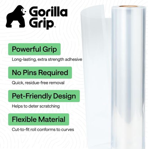GORILLA GRIP واقي أثاث مضاد للخدش للقطط، واقي للأريكة لاصق عالي التحمل مقاوم للثقب، غطاء شفاف مضاد للخدش للأريكة، قطع مرن ليناسب اللفة، 17 بوصة × 48 بوصة in Kuwait