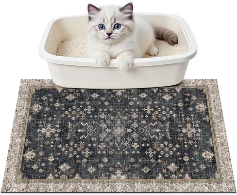 Cat Litter Mat Litter Trapping Mat, 24"x15" Waterproof Urine Proof Litter Box Mat Catcher Mat Non-Slip Washable for Kitty Kitten, Black in Kuwait