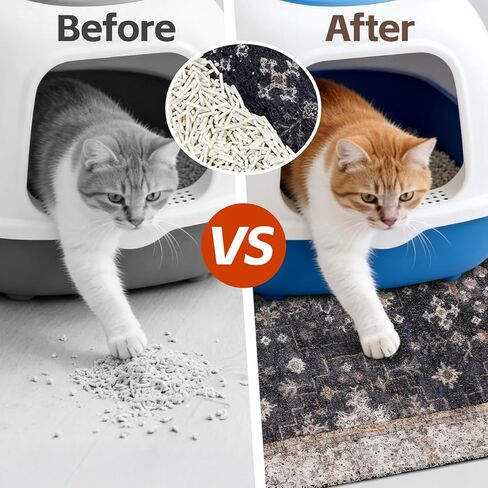 Cat Litter Mat Litter Trapping Mat, 24"x15" Waterproof Urine Proof Litter Box Mat Catcher Mat Non-Slip Washable for Kitty Kitten, Black in Kuwait