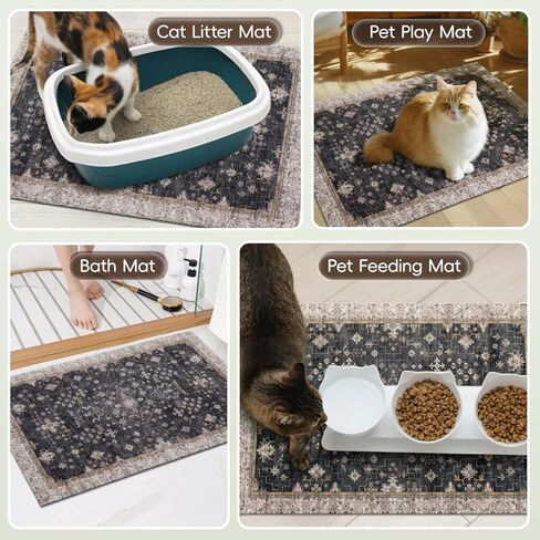 Cat Litter Mat Litter Trapping Mat, 24"x15" Waterproof Urine Proof Litter Box Mat Catcher Mat Non-Slip Washable for Kitty Kitten, Black in Kuwait
