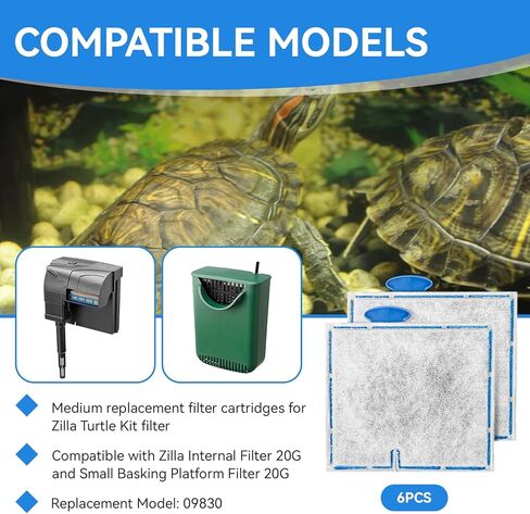 6 Pack Replacement Filter Cartridges Medium for Zilla Turtle Filter, Turtle Tank Filter Cartridges Compatible with Zilla Internal Filter 20G and Small Basking Platform Filter 20G, 09830 in Kuwait