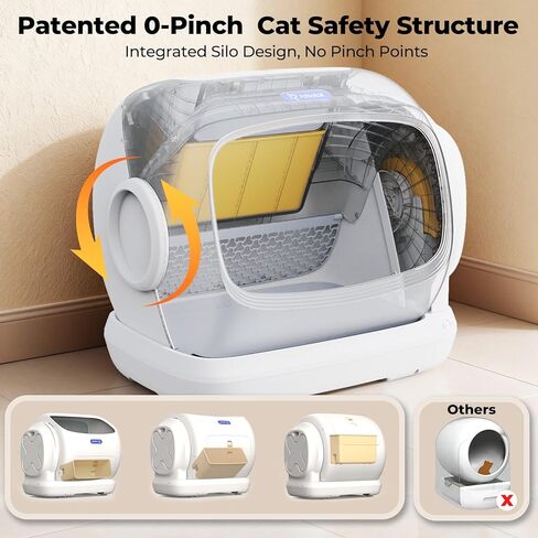Robotail Self Cleaning Cat Litter Box,106L XXXL Extra-Large Space Automatic Cat Litter Box for Large Cats, Open Top Automatic Cat Box Self Cleaning with APP, Safety Sensor, Anti-Pinch Patent in Kuwait