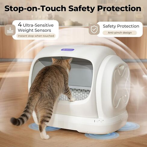 Robotail Self Cleaning Cat Litter Box,106L XXXL Extra-Large Space Automatic Cat Litter Box for Large Cats, Open Top Automatic Cat Box Self Cleaning with APP, Safety Sensor, Anti-Pinch Patent in Kuwait
