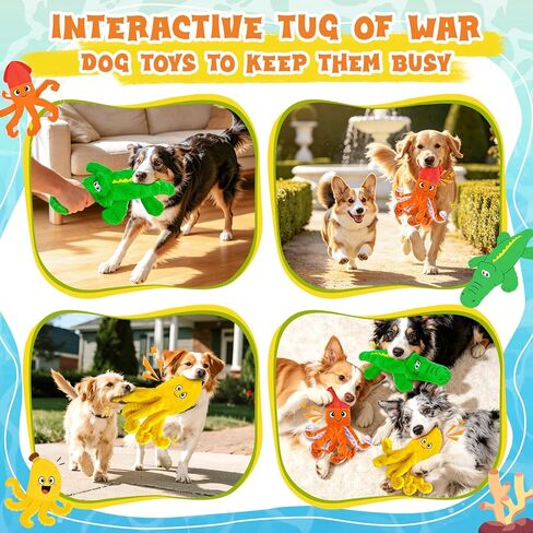 WOWBALA No Stuffing Dog Squeak Toys-3 Pack Plush Crinkle Interactive Puppy Chew Toys, Cute Octopus & Crocodile Toys for Small Medium Dogs,Boredom Relief, Anxiety Reducing in Kuwait