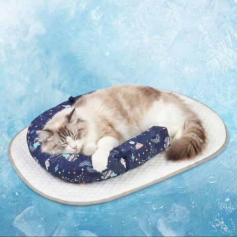 Supet Cat Cooling Mat with Soft U-Shaped Pillow - Breathable Ice Silk Cooling Pad for Cats and Small Dogs - Portable Washable Summer Pet Bed for Indoor, Crates or Travel Use,Pink in Kuwait
