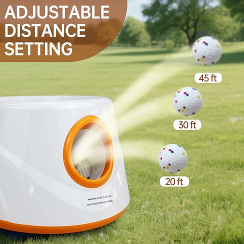 Automatic Ball Launcher for Dogs with 6pcs 2.3 Inch Etpu Tennis Balls,Thrower Distance 20-45ft,interacive Dog Toys for Indoor/Outdoor for Small Or Medium Dogs (White) (Orange) in Kuwait