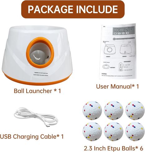 Automatic Ball Launcher for Dogs with 6pcs 2.3 Inch Etpu Tennis Balls,Thrower Distance 20-45ft,interacive Dog Toys for Indoor/Outdoor for Small Or Medium Dogs (White) (Orange) in Kuwait