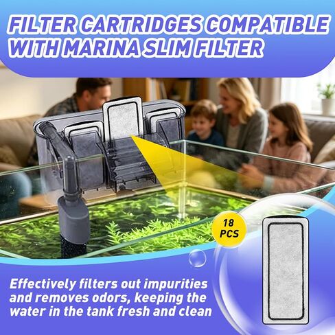 18 Pcs Fish Tank Filter Cartridges Compatible with Marina Slim Filter S10/S15/S20- Quadruple Filtration, Filter Cartridges with Carbon & Ceramic for Clean and Clear Aquarium Water in Kuwait