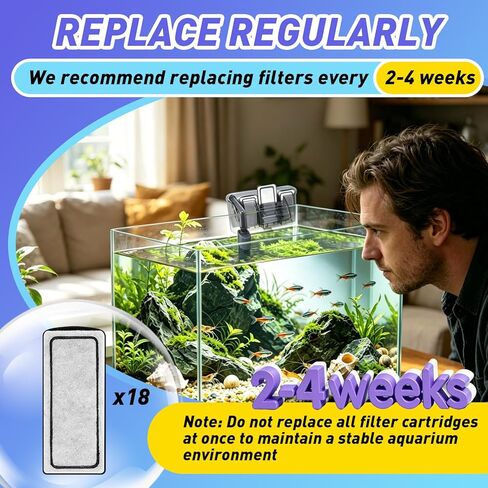 18 Pcs Fish Tank Filter Cartridges Compatible with Marina Slim Filter S10/S15/S20- Quadruple Filtration, Filter Cartridges with Carbon & Ceramic for Clean and Clear Aquarium Water in Kuwait